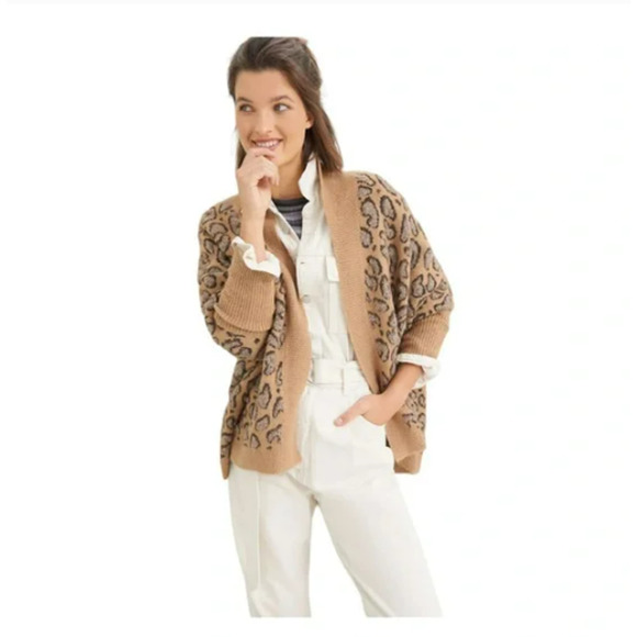Anthropologie Akemi + Kin Hadley Leopard Knit Sweater Cardigan One Size - Picture 1 of 8